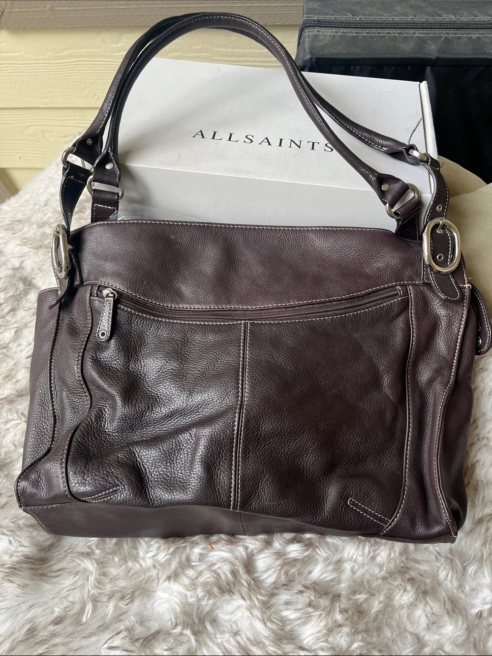 Tignanello womens Dark Brown Leather Messenger Tote with Dual Straps